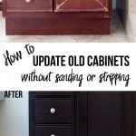 Collage of old cabinet and new cabinet with text
