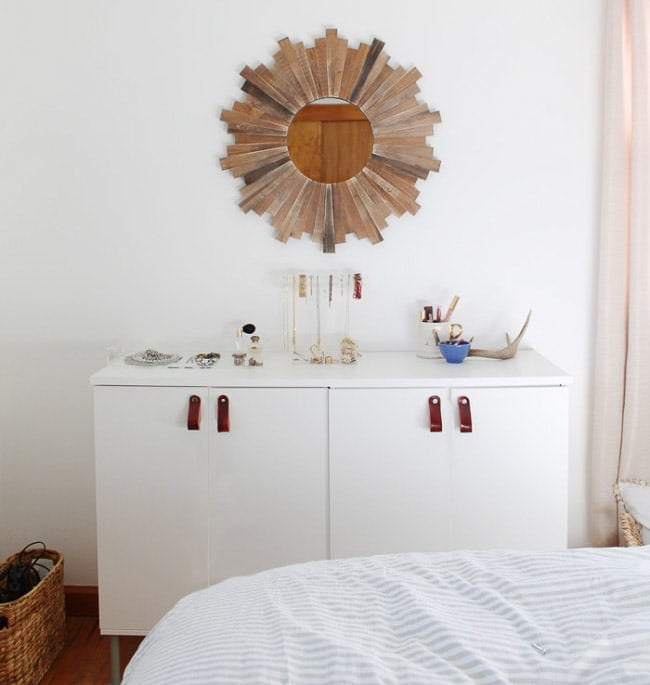 Ikea vanity hack with leather pulls