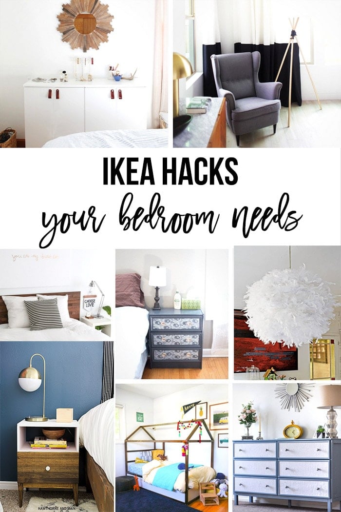 Ikea hacks for the bedroom collage with text