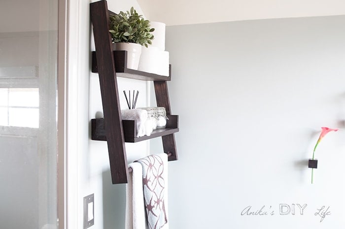 DIY floating ladder shelf on the wall