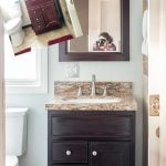 Before and after of the bathroom decor.