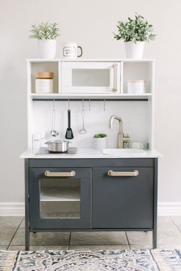 Dark gray and champagne Ikea Duktig makeover