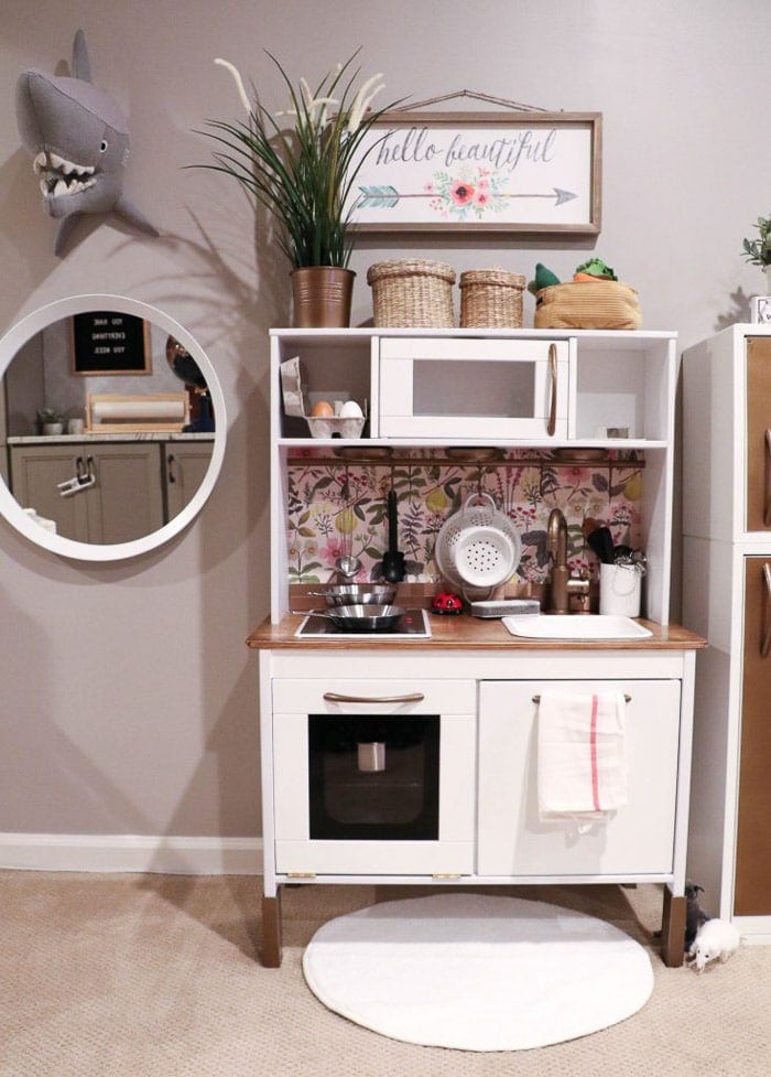 Ikea Duktig makeover with floral wallpaper