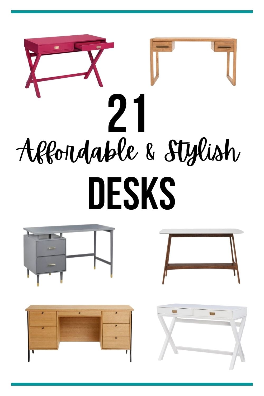 Affordable and stylish desks collage with text overlay