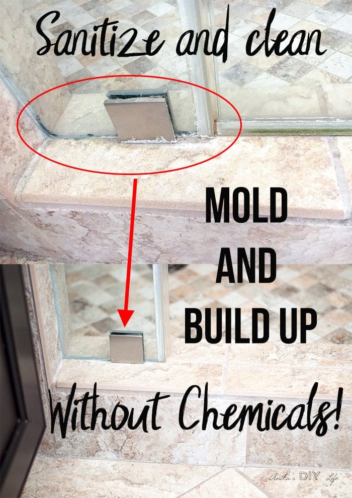 before and after comparison of how to clean mold and hard water build up