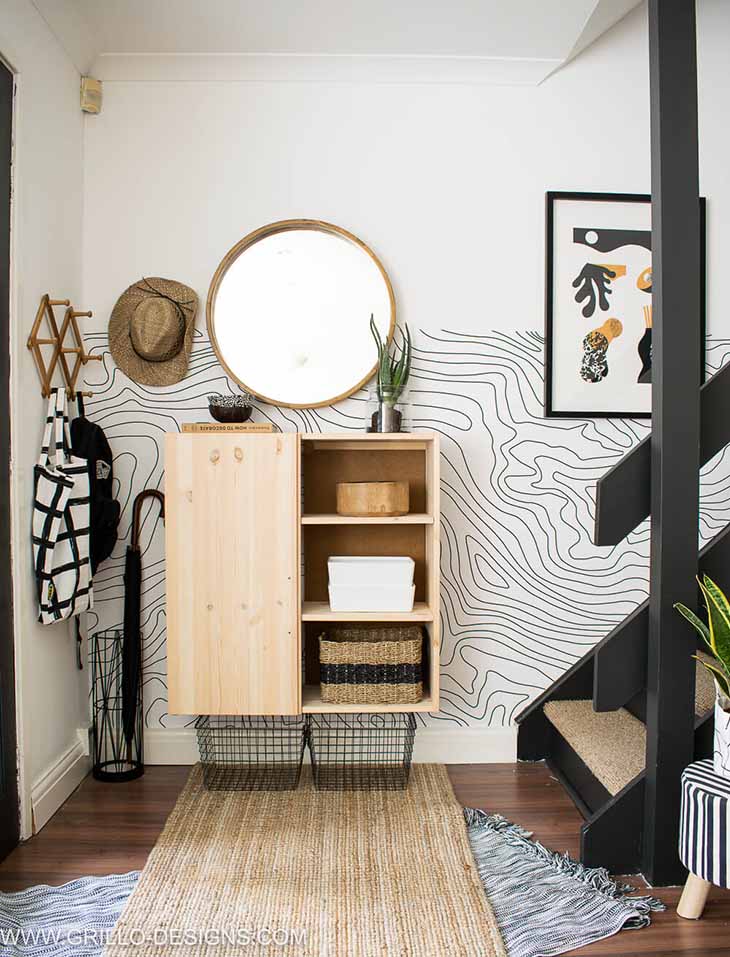Entryway with Ikea Ivar as storage with one door and mounted on the wall