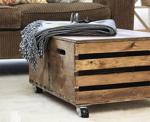 DIY Crate storage ottoman coffee table