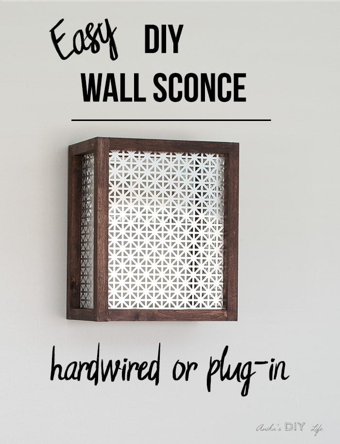 DIY wall sconce on the wall with text overlay