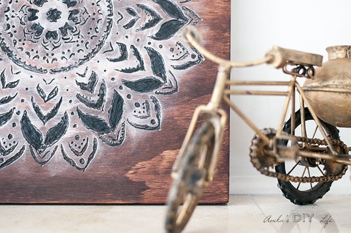 close up of Dremel wood carving to make a mandala wall art