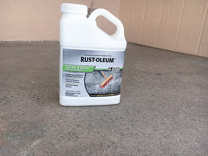Cleaning and etching the concrete patio