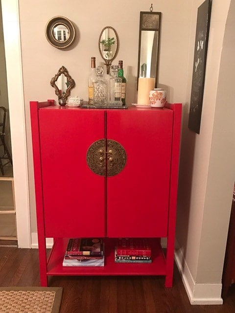 Ikea Ivar cabinet hack as a red bar