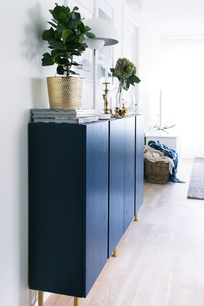 Blue and gold Ikea Ivar makeover