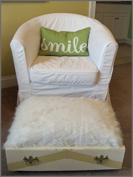 Drawer upcycled as a storage ottoman