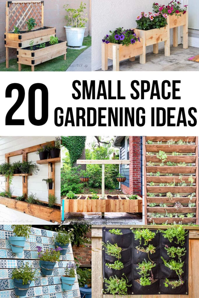 collage of DIY garden ideas for small spaces with text