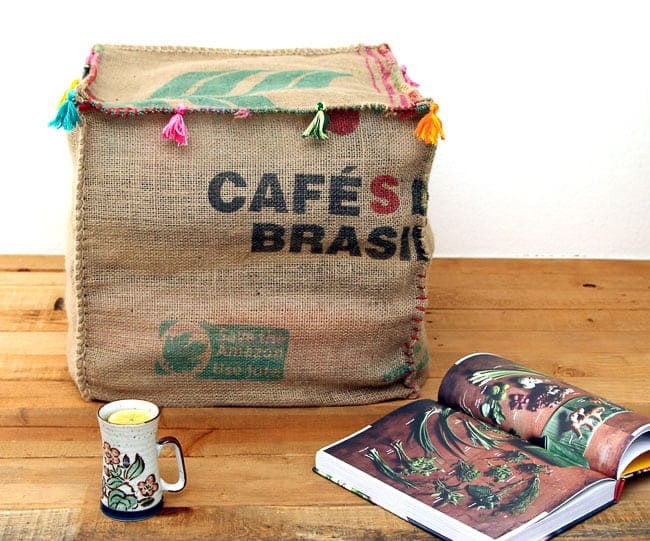 Burlap bean bag storage ottoman