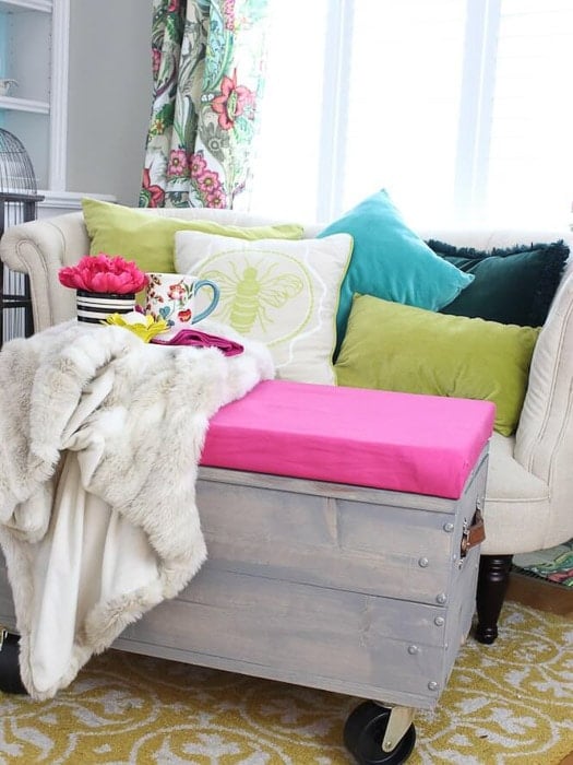 DIY Rolling upholstered storage ottoman