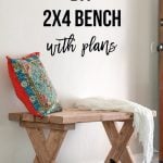 Indoor DIY 2x4 bench in entryway with text overlay