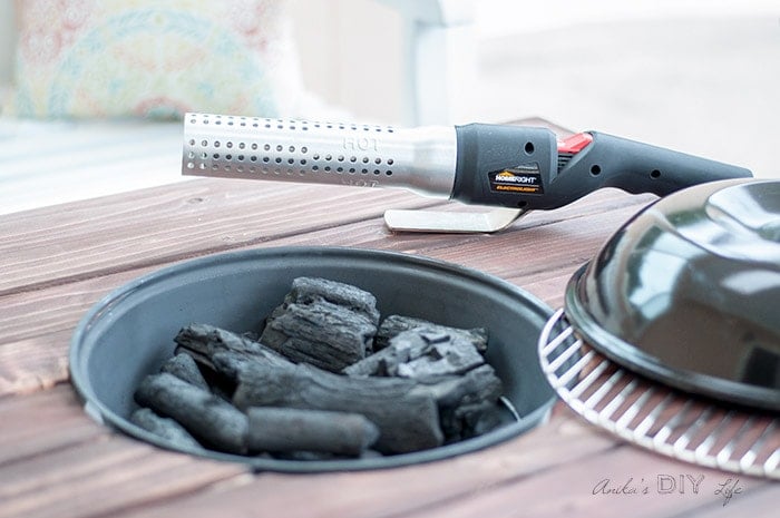 DIY Pato table with fire pit filled with coal and the HomeRight Electrolight fire starter