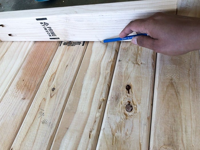 Marking location for pocket holes in the DIY grill table