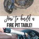 Charcoal grill before and DIY patio table with Fire Pit after.