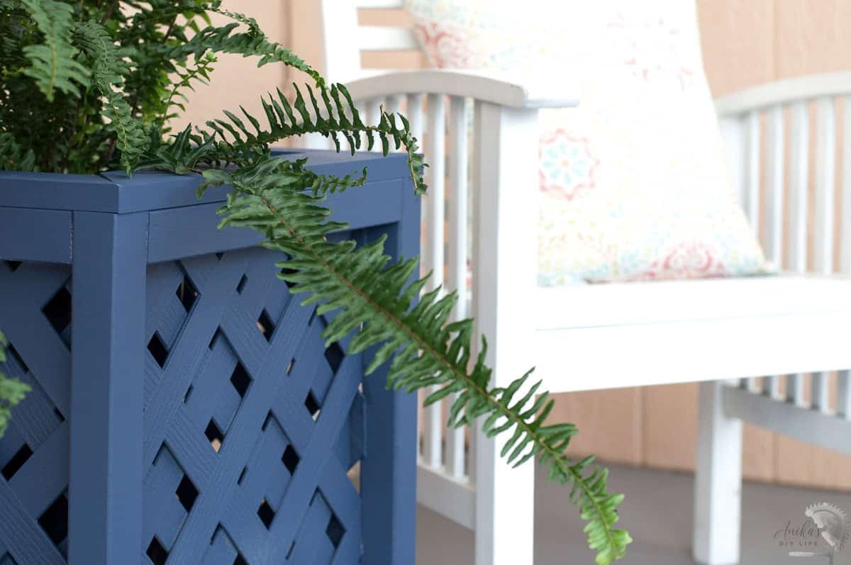 close up of the DIY planter with lattice sides