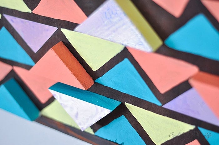 Closeup of 3-dimensional DIY wood wall art