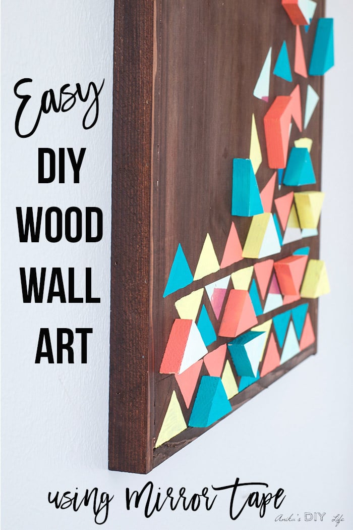 Close up DIY wood wall art to show 3-d effect with text overlay