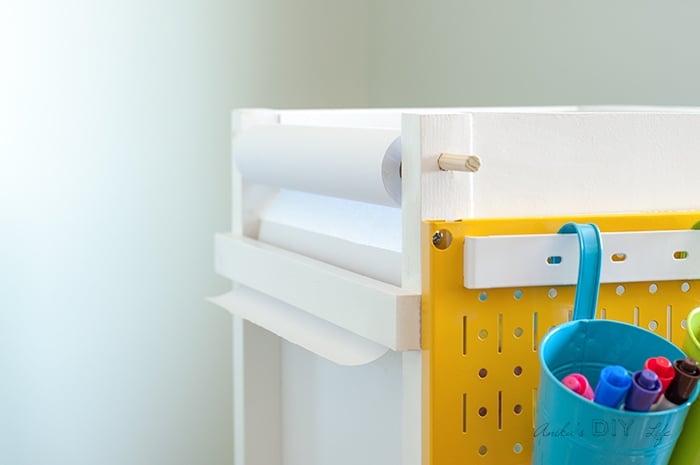 Close up art paper roll in the DIY kids art station