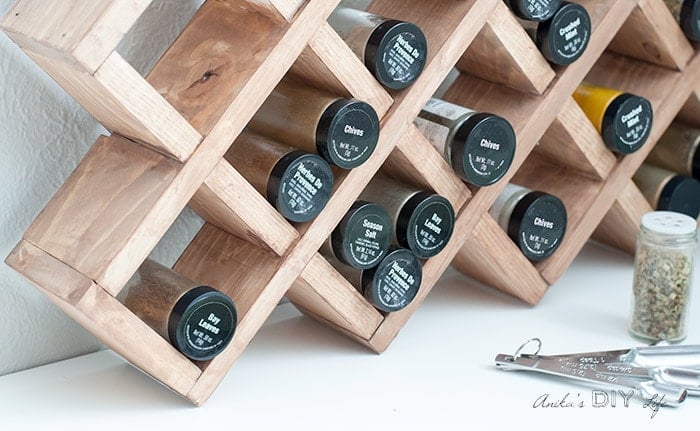 Close up of countertop DIY spice rack