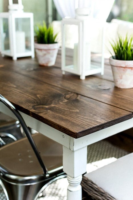 Close up of a simple DIY Farmhouse table