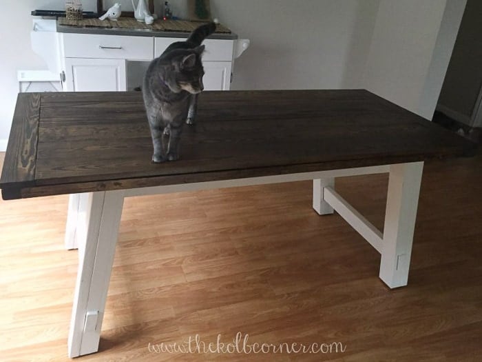 white and brown DIY farmhouse table
