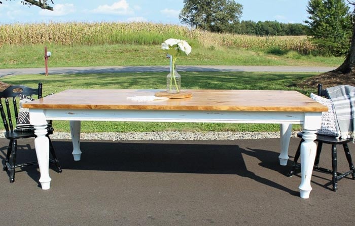 simple pine and white dining table