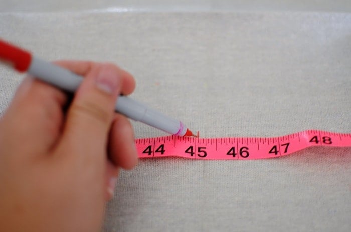 measuring and marking drop cloth for no-sew curtains