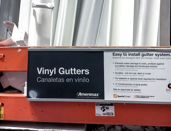 rain gutters in roofing section of Home Depot