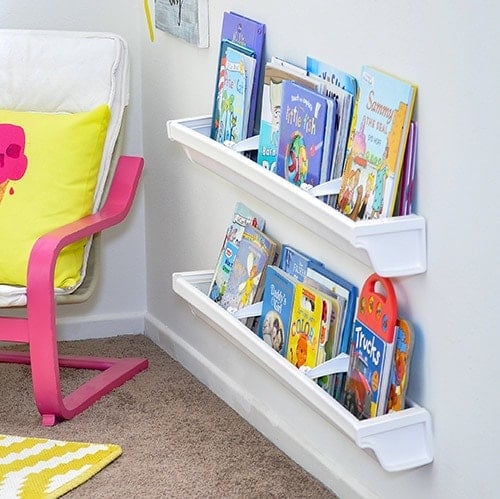 Full step by step tutorial to install rain gutter bookshelves. It makes a perfect addition to any kid's room.