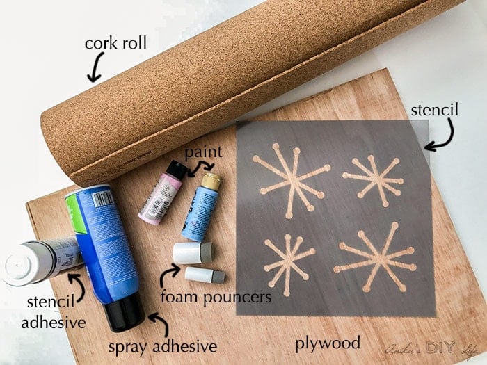 Materials needed for making the DIY cork bulletin board