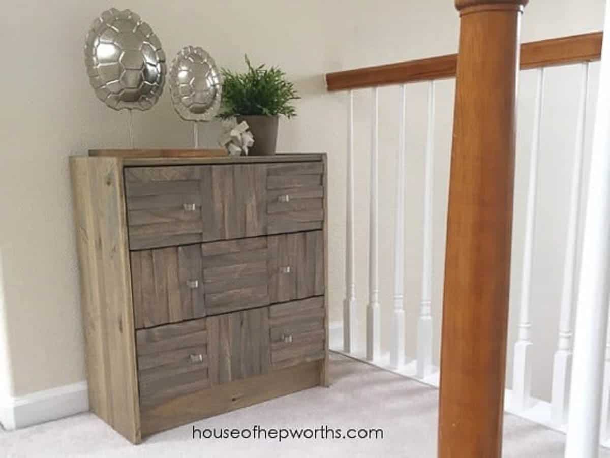 wood shims added to the drawer fronts of an Ikea Rast