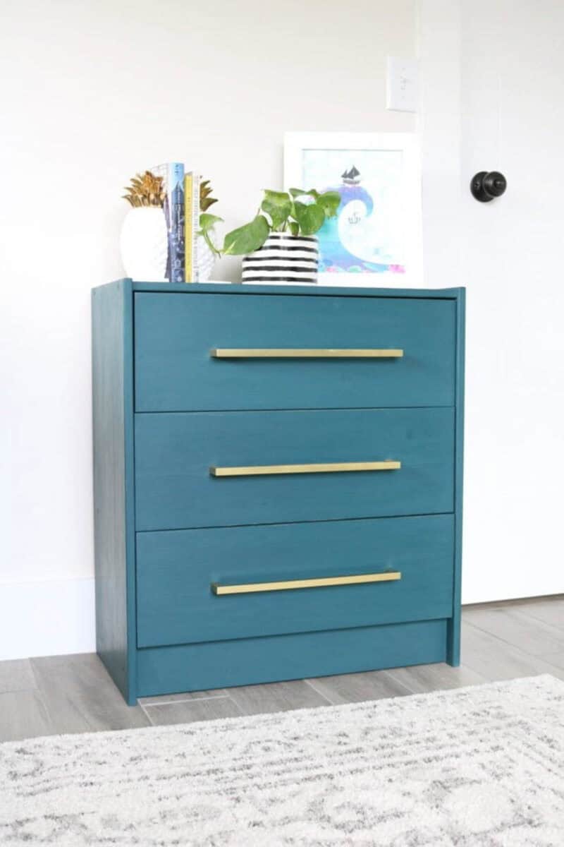Ikea rast painted green with long drawer handles