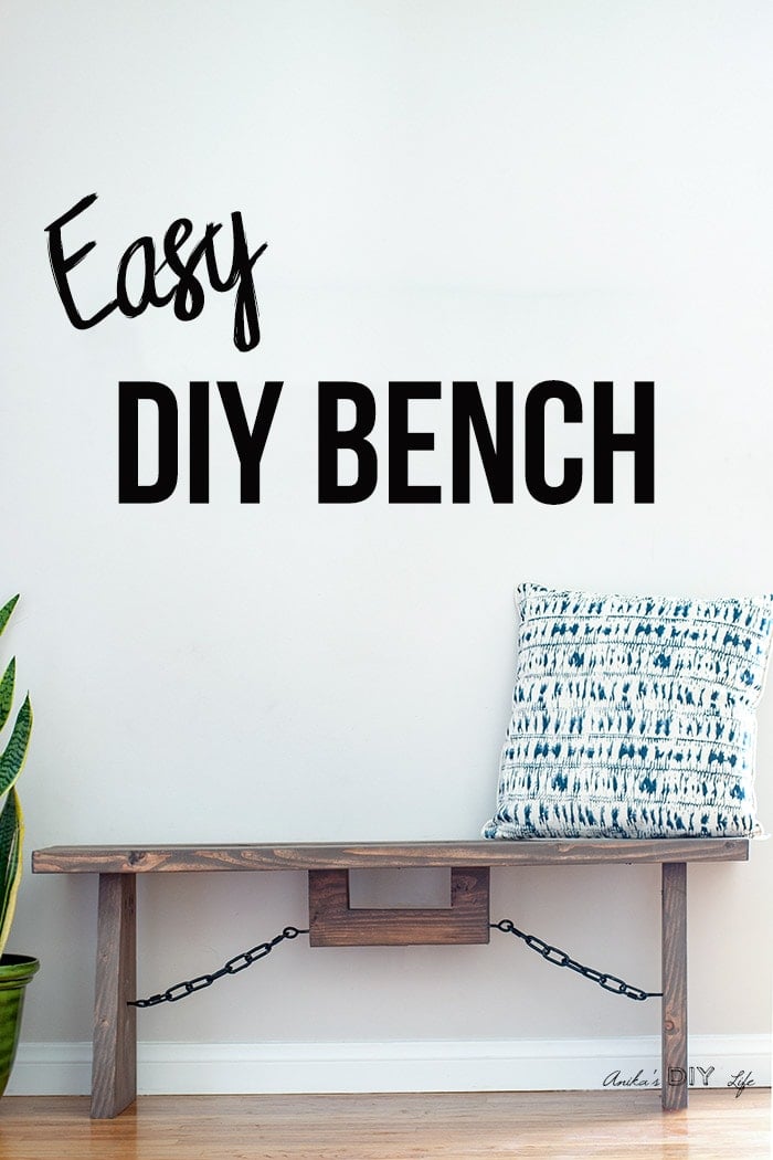 DIY industrial farmhouse bench with text overlay