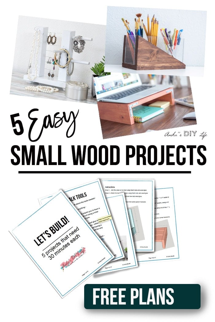 Collage of 5 small wood projects with text overlay