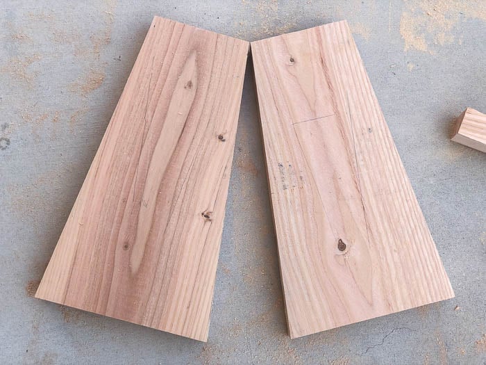 Tapered legs cut for DIY industrial style bench