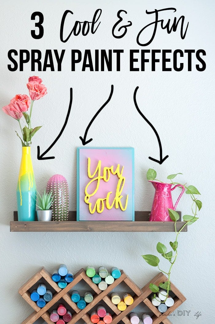 Colorful shelf with 3 cool spray paint effects and text overlay