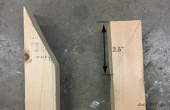 schematic text overlay showing how to cut the legs of the DIY tiered plant stand