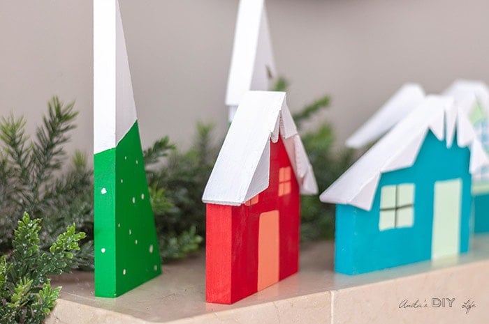 close up view of the DIY Christmas Village display!