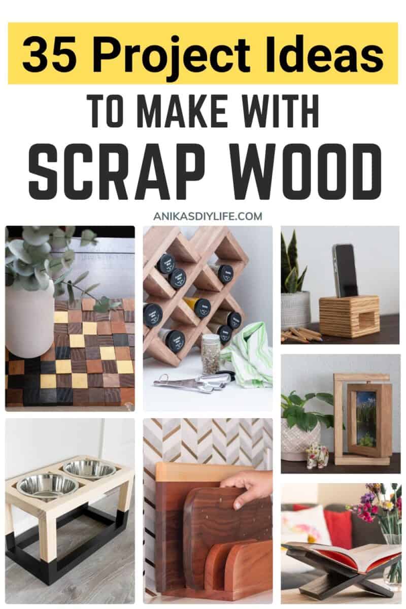 Image collage of seven simple scrap wood projects with text overlay