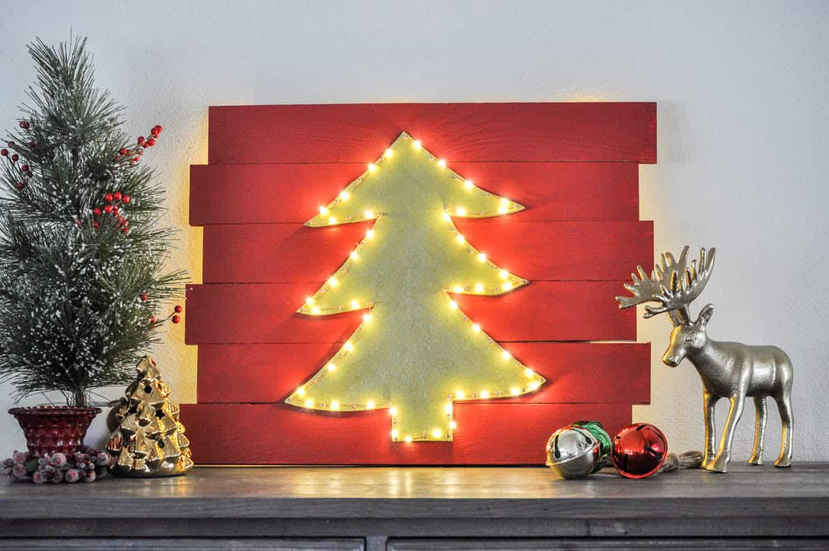 Light up LED Christmas tree made with scrap wood