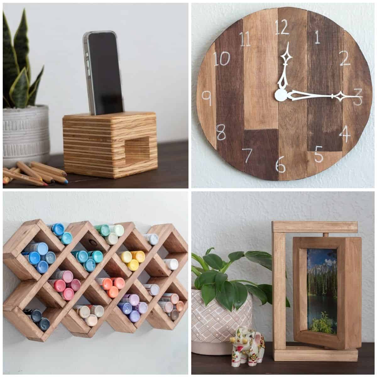Image collage of four simple scrap wood projects