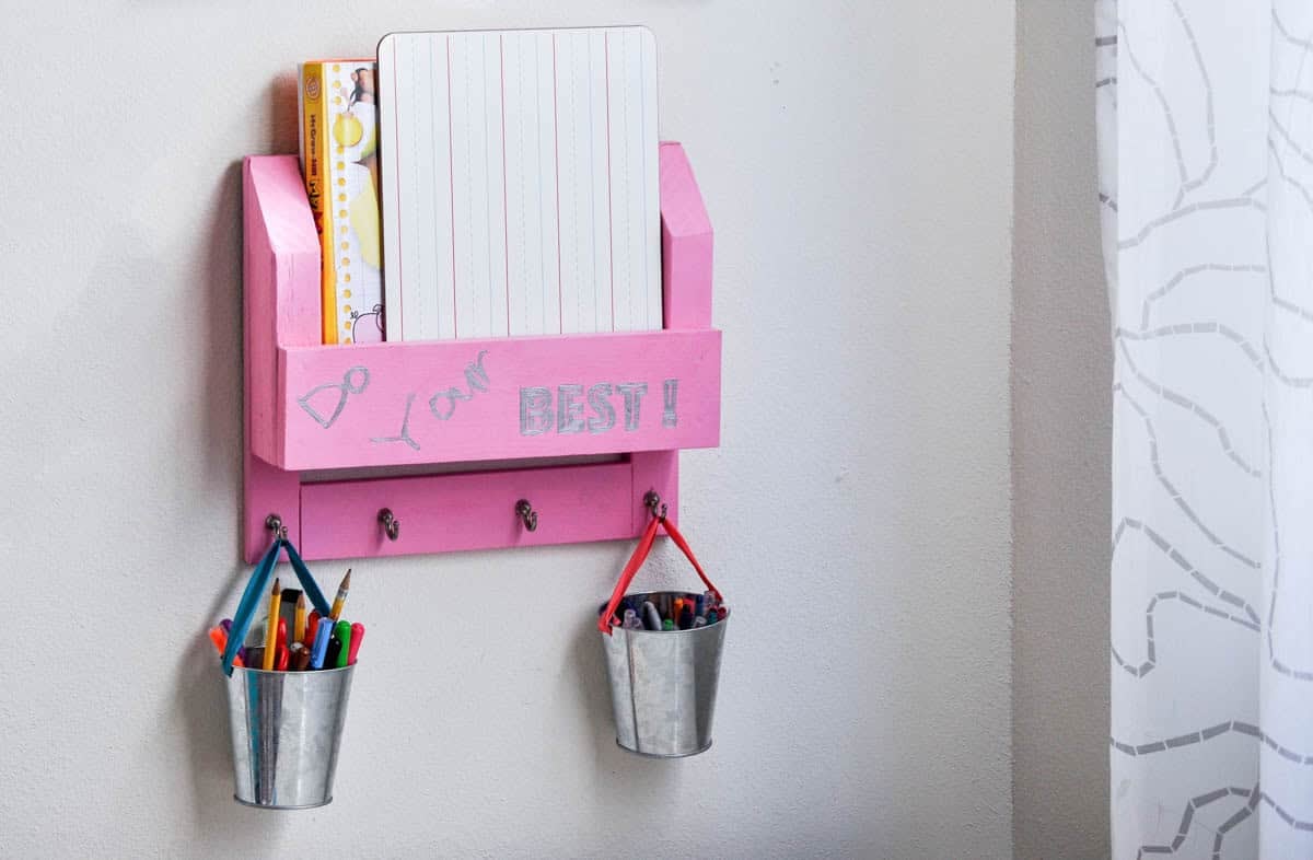 Pink scrap wood wall desk organizer