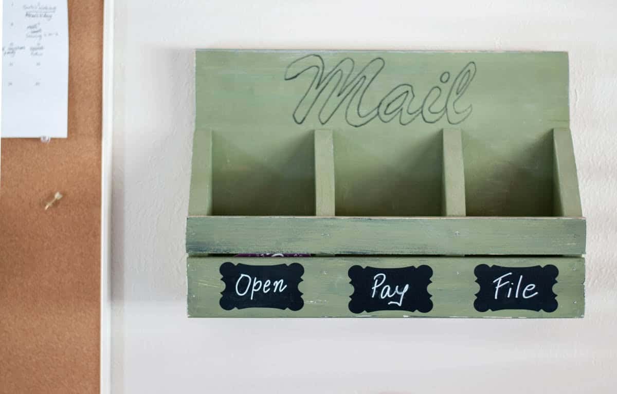 green mail holder made with scrap wood