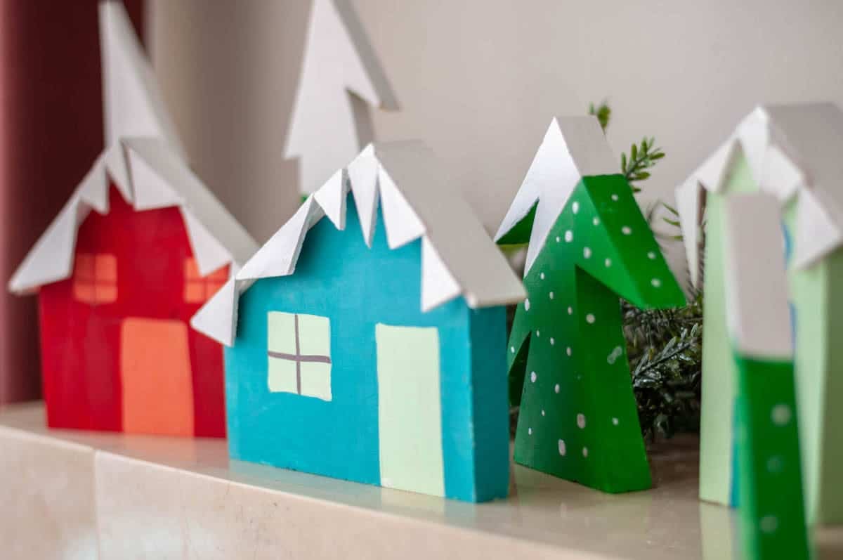 Colorful Christmas village with houses and trees